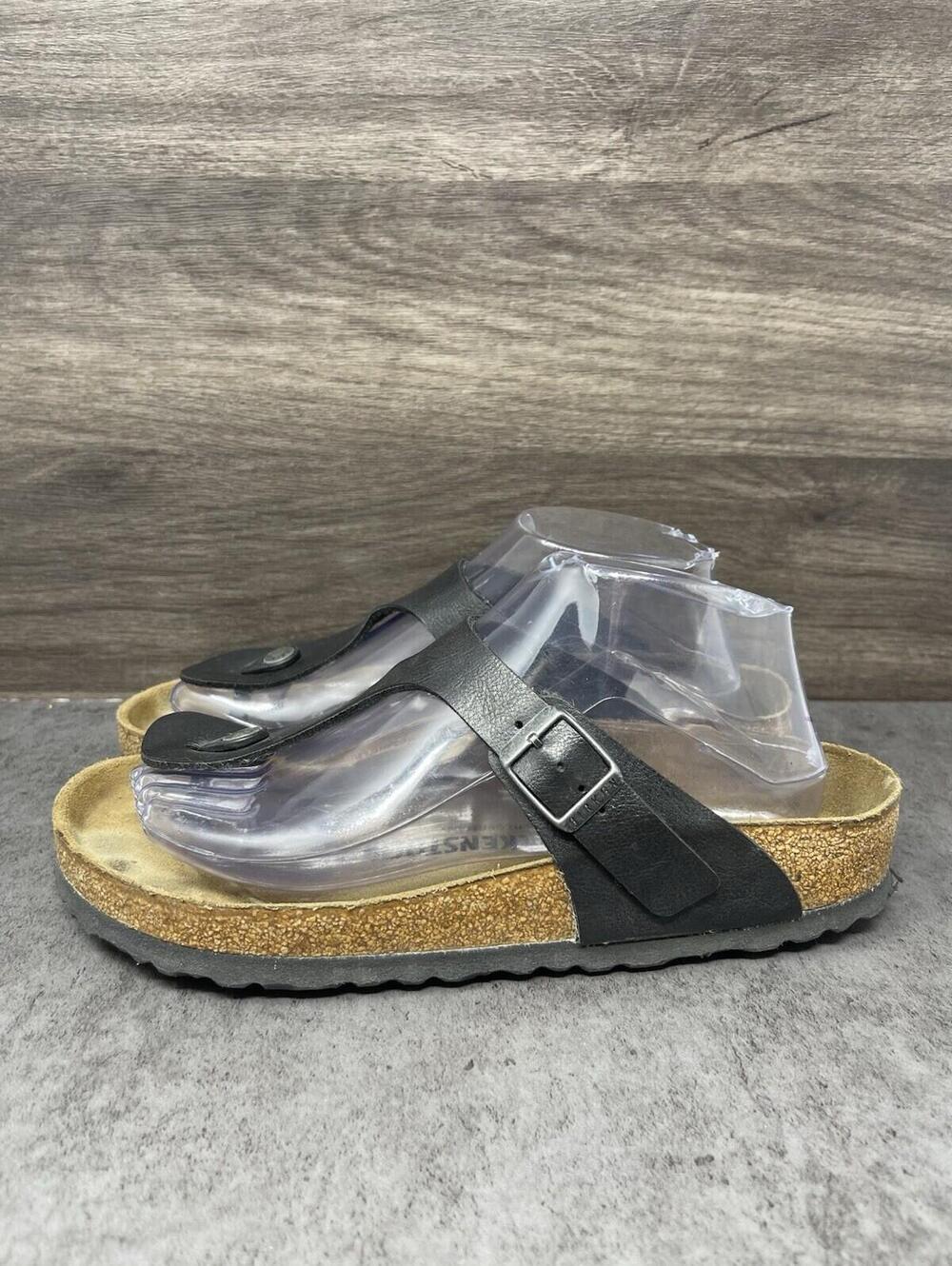 Birkenstock Gizeh Thong Sandals Womens Size 8 (39) Black Leather Thong Flip Flop